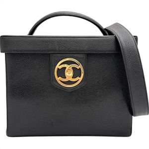 CHANEL/샤넬 바니티 A01999 2WAY 숄더백 핸드백 29번(2020년경) 캐비어 스킨 블랙 레더/골드 금속 장식 여성용 【중고】