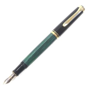 品相極佳▼PERIKAN M400 Souverän 14K F 尖，條紋圖案，刻有標誌，鋼筆，綠色，黑色，金色，德國製造，男士。