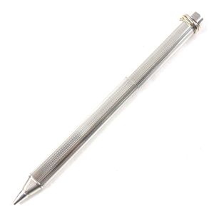 Excellent condition ▼ Cartier vintage Trinity striped capped ballpoint pen, metal silver, with box and case, made in France, men's.