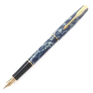 全新 ▼ 派克 Sonnet 18K M 尖大理石紋鋼筆，海軍藍金色，帶筆盒，法國製造，男士款