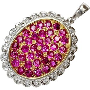Ruby 2.97ct, Diamond 0.30ct, Pendant top, Pt900 Platinum/K18 Gold, 13.8g, Women's [Used]