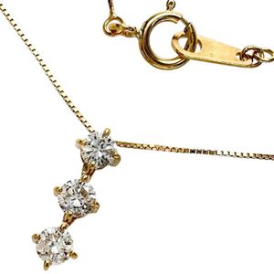 Trilogy design diamond 0.25ct necklace, K18 gold, 1.1g, 41cm, women's. [Used]
