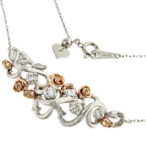 Rose motif diamond 0.10ct necklace, K18WG white gold/K18PG pink gold, 6.1g, 45cm, women's. [Used]