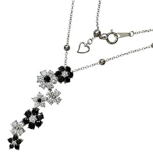Flower motif diamond (including black diamonds) 1.63ct necklace, K18WG white gold, 6.0g, 45cm, women's. [Used]