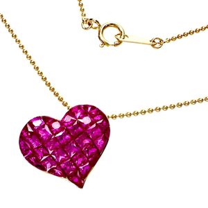 Heart motif ruby ​​1.26ct necklace, K18 gold, 3.1g, 40.5cm, women's [Used]