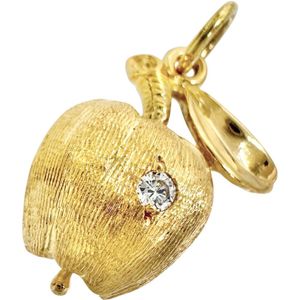 Apple motif, 1-point diamond pendant top, K18 gold (purity analyzed), 5.2g, women's. [Used]
