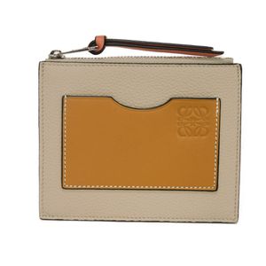 Pre-owned LOEWE Square Coin Card Holder, Large, Honey Grain Calf Leather, Greige/Pink Braun. Ideal for coin purses, business cards, wallets, pass cases, and fragment cases. Excellent condition. Features an anagram embossed design in light oats. Model numb