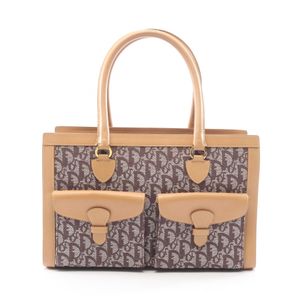 [Used] Dior Trotter Tote Bag, Beige/ Braun Canvas Leather, Women's Used A