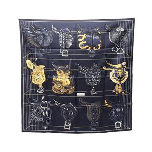 【中古】 エルメス HERMES スカーフ カレ90 TOUS EN SELLE ネイビー系 シルク カレ90 レディース 未使用