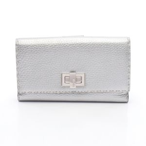 [Used] Fendi FENDI Selleria Bi-fold Long Wallet 8M0308 Silver Leather Peekaboo Selleria Zip Long Wallet Women's Used A