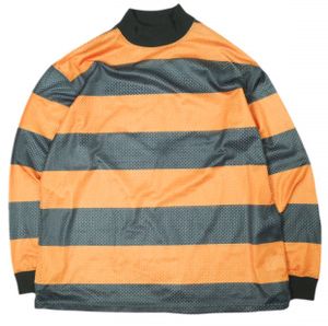 SHIDEN (Shiden) 25AW L/S Mock Neck Tee - Stripe Mesh Border Mesh Mock Neck Long Sleeve T-Shirt RW837 L ORANGE/BLACK Long Sleeve Nepenthes Top [Used] [SHIDEN]