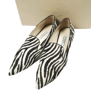 PRADA 프라다 이탈리아 제작 하라코 제브라 포인티드 토 펌프스 1S366E 38(25cm) CAVALLINO BIANCO NERO 신발【중고】【PRADA】