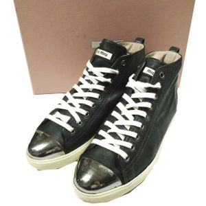 MIU MIU 미우미우 메탈릭 투 스무스 레더 미들컷 스니커즈 5T9556 38(25cm) 블랙 스니커즈 신발【중고】【MIU MIU】