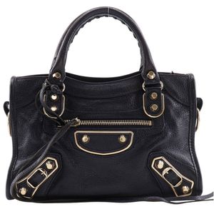 BALENCIAGA Mini City Handbag, Giant, 300295, Leather, Black, Double Zipper, Women's [Used]