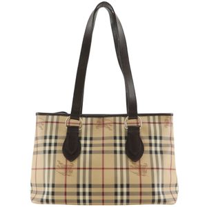 버버리 BURBERRY 헤이마켓 체크 토트백 노바 체크 PVC 베이지 어깨걸이, 손잡이, A5 지퍼 Hay market check 여성용【중고】