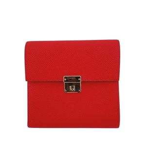 【中古】エルメス クリック12 エプソン レザー 三つ折り財布 コンパクトウォレット レッド ブランド 赤