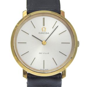 OMEGA De Ville watch, cal. 625 111.0107, gold plated, leather strap, manual winding, analog display, silver dial, unisex. [Used]