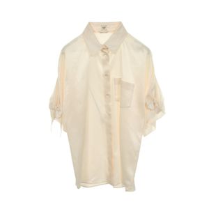 【中古】 エルメス HERMES ブラウス 半袖 リボン アイボリー シルク 半袖ブラウス レディース Used A