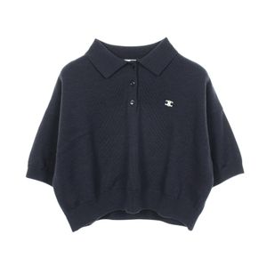 [Used] CELINE Triomphe Cropped Knit Wool Polo Shirt for Women, Used A