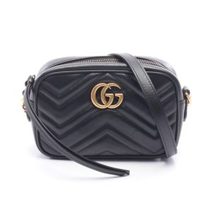 [Used] Gucci GG Marmont Quilted Mini Bag 448065 Black Leather GG Marmont Small Camera Bag Women's Used A