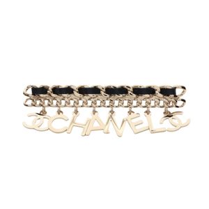 [Used] Chanel Brooch, Logo, Chain, GP (Gold Plated), Leather Brooch, Women's, Used A