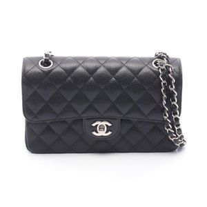 [Pre-owned] Chanel CHANEL Shoulder Bag Matelassé Double Flap A01113 Black Caviar Skin (Grained Calf) Matelassé Double Flap Chain Shoulder Bag