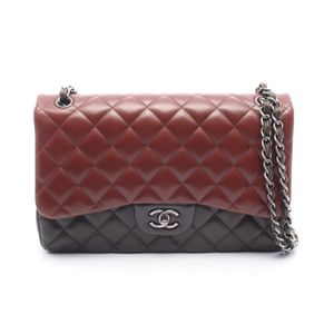 【중고】 샤넬 CHANEL 숄더백 데카마트라세30 트리콜로르 라지 W플랩 보르도/카키/차콜그레이 램스킨(양가죽) 데카마트라세 트리콜로르 체인숄더