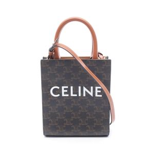 [Used] Celine CELINE Handbag Mini Vertical Cabas Triomphe 2WAY 194372 Black/ Braun PVC Coated Canvas Leather Triomphe Vertical Cabas Small