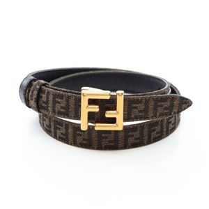 【중고】 펜디 FENDI 벨트 FF 로고 자카드 패턴 리버시블 그레이브라운 가죽 벨트 여성용 Used A