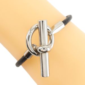エルメス HERMES グレナン ブレスレット レザー×金属製 黒/シルバー金具 約22g Grenan ユニセックス【中古】