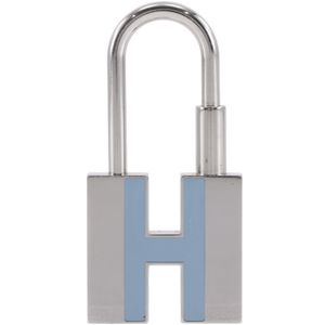 Hermes H-motif padlock bag charm pendant, metal, silver, unisex [Used]