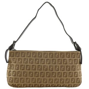 FENDI Zucchino Shoulder Bag, Nylon Canvas, Brown, Shoulder Strap, Zipper, Women's [Used]