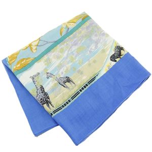 エルメス HERMES カレ140 ストール TROPIQUES トロピック カシミヤ×シルク 青 Carree140 レディース【中古】