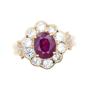 아름다운 상태의 루비 1.78ct, 다이아몬드 1.16ct K18YG 링, 노란 금색/루비/다이아몬드 11호 주얼리 0043【중고】여성용