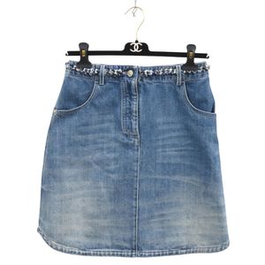 미품 샤넬 데님 스커트 코코 마크 P79895 사이즈 36 코튼 블루 스커트 파란색 1444【중고】CHANEL