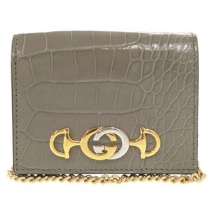 미품 구찌 즈미 570660 악어 가죽 그레이 체인 월렛 이중 접이식 지갑 1022【중고】GUCCI