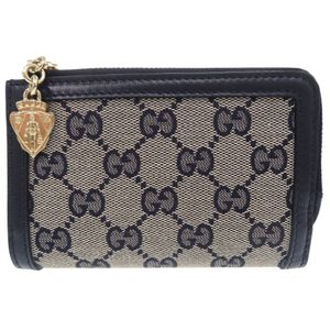신제품과 같은 상태의 구찌 GG 캔버스 네이비 658634 이중 접이식 지갑 L자형 지갑 남색 0997 【중고】 GUCCI