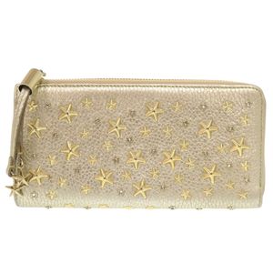 미품 지미추 스타 스터드 가죽 샴페인 골드 장지갑 0926【중고】JIMMY CHOO