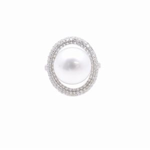 신제품과 같은 오로라 피닉스 화이트 진주 펄 12.6mm 다이아 0.96ct Pt900 링 17호 반지 펄 플래티넘 주얼리 1580【중고】