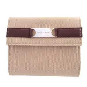 신제품과 같은 상태의 불가리 캔버스 레더 베이지 보르도 W홀더 지갑 0475【중고】BVLGARI