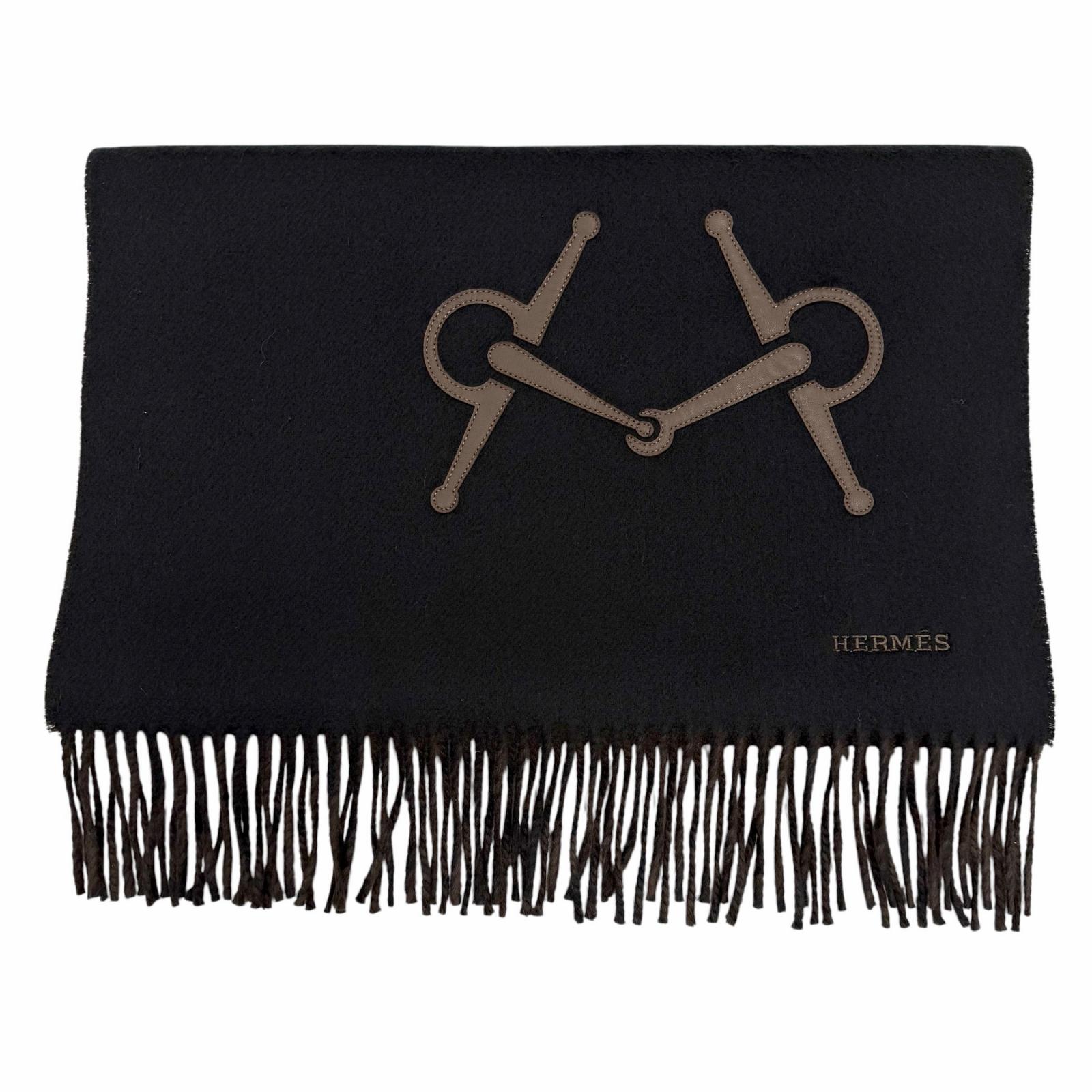 Mint condition ▽HERMES Hermes 100% cashmere black maroon ebony