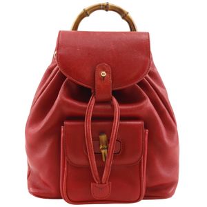 Gucci Bamboo Backpack/Daypack Mini Backpack 003.3444.0030 Leather Red Shoulder Bag/Handbag Flap Women's [Used]