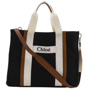 Chloe媽媽包，手提包，兩用單肩包，帆布材質，黑色，單肩包/手提包，兩用，A4 尺寸，磁扣，男女通用 [二手]