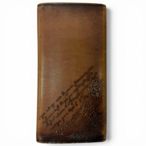 良品□BERLUTI 벨루티 에스파스 엔 레더 스크리트 캘리그래피 지갑 긴 지갑 브라운 이탈리아 제조 남성용
