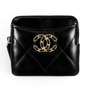 극미품 ▲CHANEL 샤넬 램스킨 Leather 코인파스 미니월렛 랜덤번호 코코마크 코인케이스 블랙 골드 이탈리아제 여성용