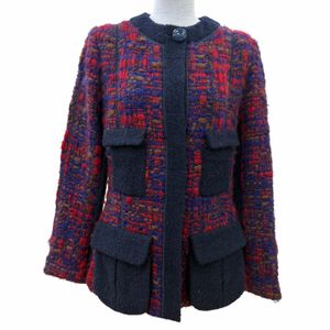 Excellent condition☆ LOUIS VUITTON wool tweed Color jacket, Color navy, size 38, made in France, authentic, women's.