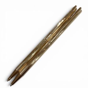 全新 ▼ 都邦鍍金經典Plate旋轉式原子筆和自動鉛筆套裝（2支筆）法國製造 男士鋼筆 - 已測試書寫流暢 - 帶原裝盒