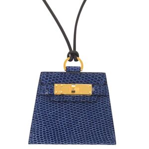 아름다운 상태의 에르메스 몽프티켈리 GM 리자드 블루 골드 금속 장식 목걸이 0127 【중고】 HERMES