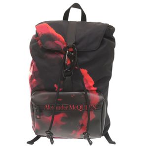 신품과 같은 상태의 알렉산더 맥퀸 로고 나일론 블랙 레드 백팩 1648【중고】Alexander McQueen