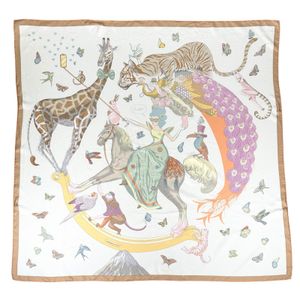 美品▲HERMES 에르메스 카레90 에르메스 스토리 실크 100% OUISTITI 동물 스카프 멀티컬러 프랑스 제조 여성용